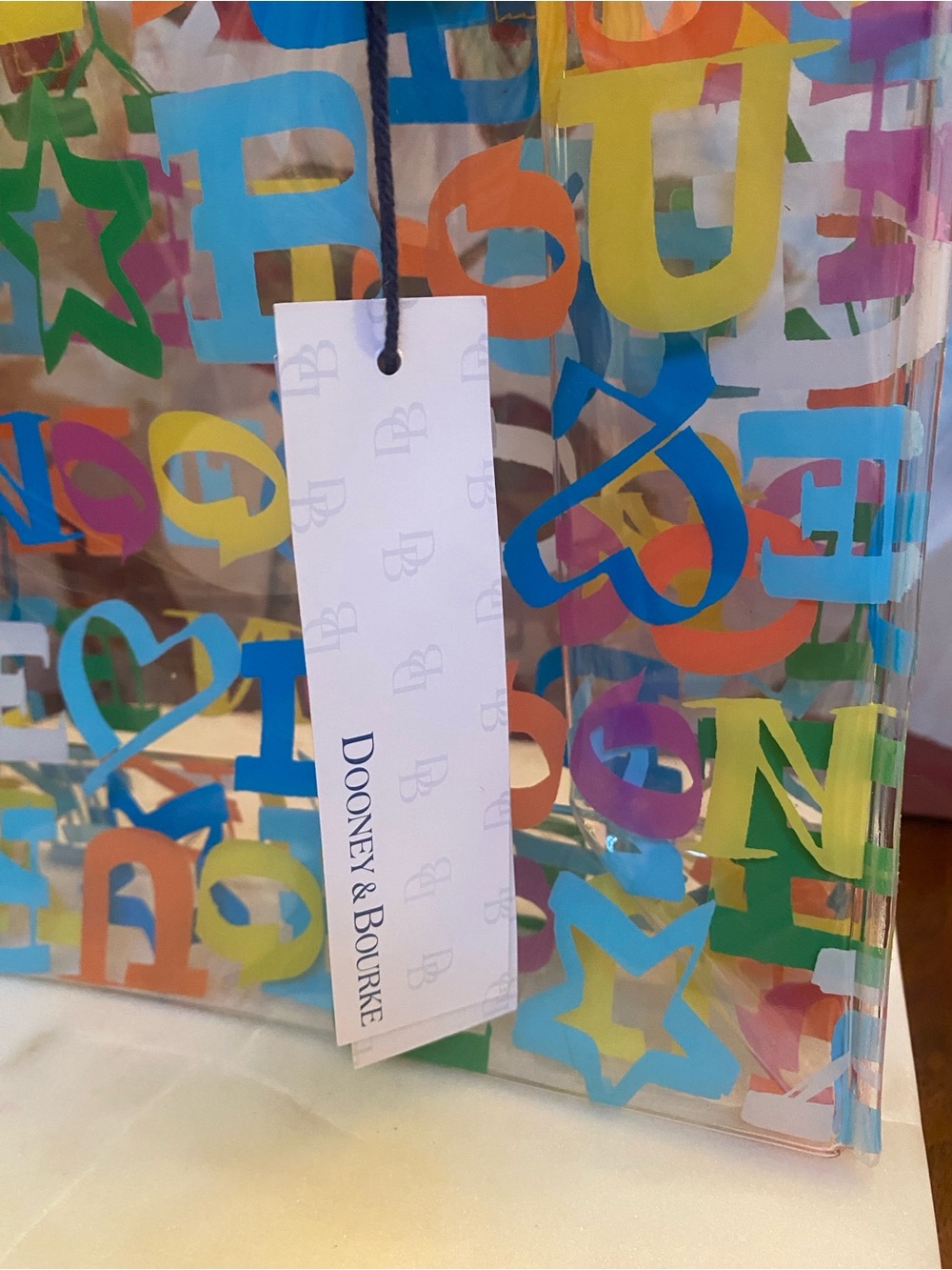 Dooney & Bourke Clear Multicolor Letter-Print “Doodle” Tote w/Pink Handles (NWT) - Picture 4 of 11